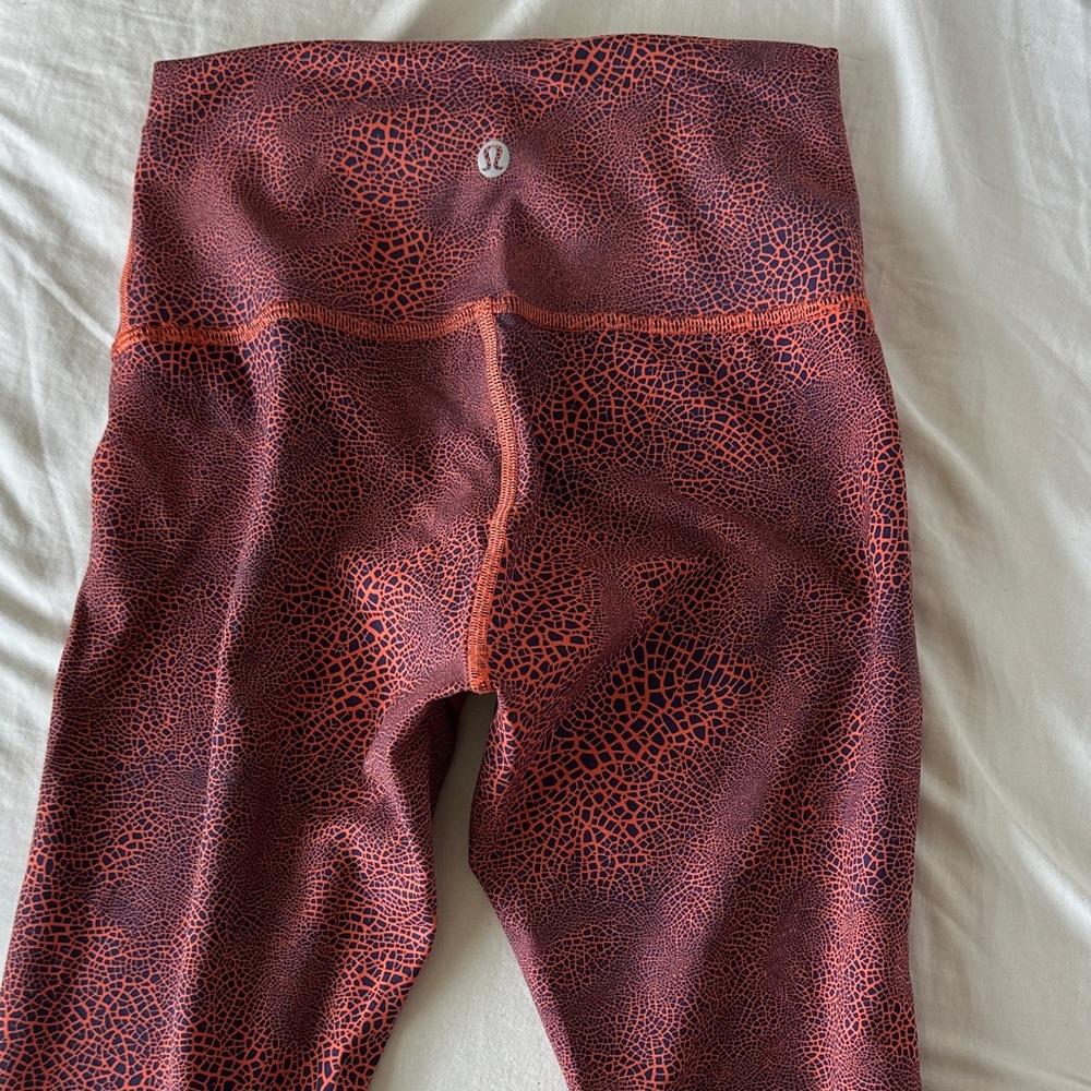 lululemon athletica Coral and Navy Patterned Leggings
